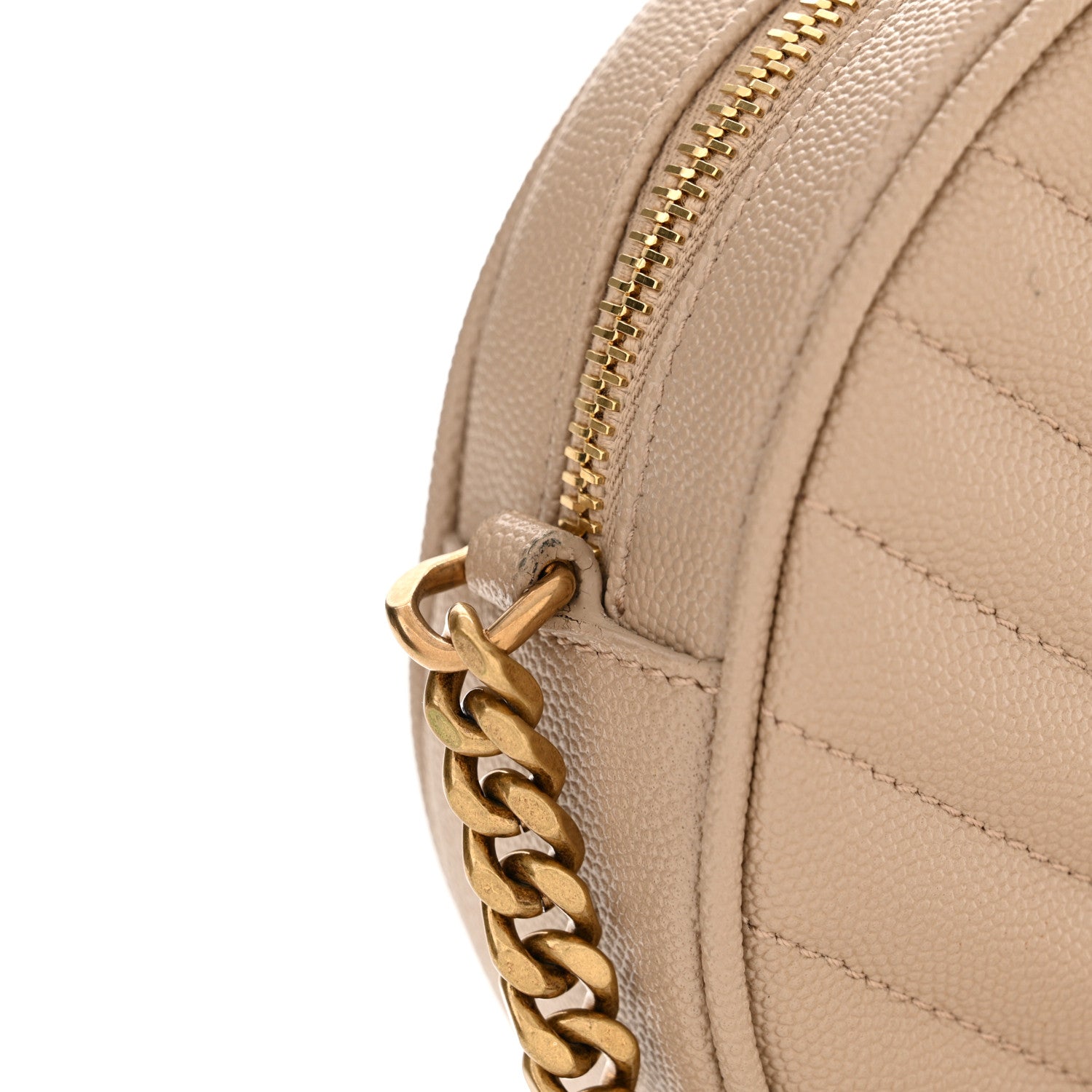 Saint Laurent Grain De Poudre Matelasse Chevron Quilted Round Vinyle Camera Bag Dark Beige 12 of 12