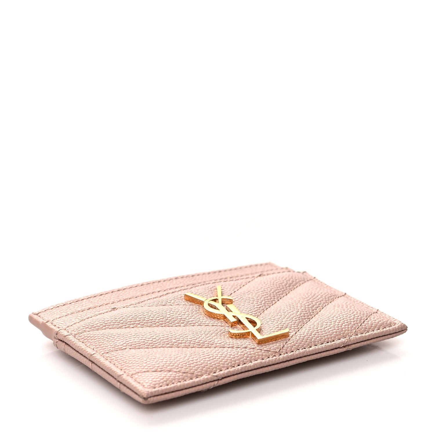 Saint Laurent Grain De Poudre Matelasse Chevron Monogram Credit Card Case Pale Pink 4 of 8
