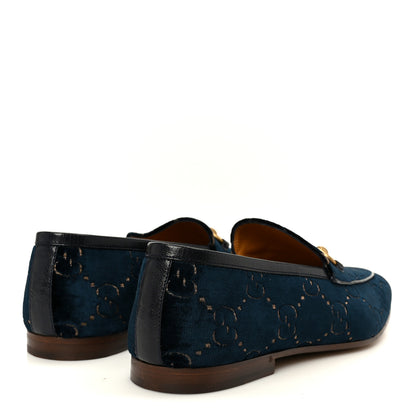 Gucci Velvet GG Monogram Horsebit Mens Jordaan Loafers  11 Blue Beige 5 of 10