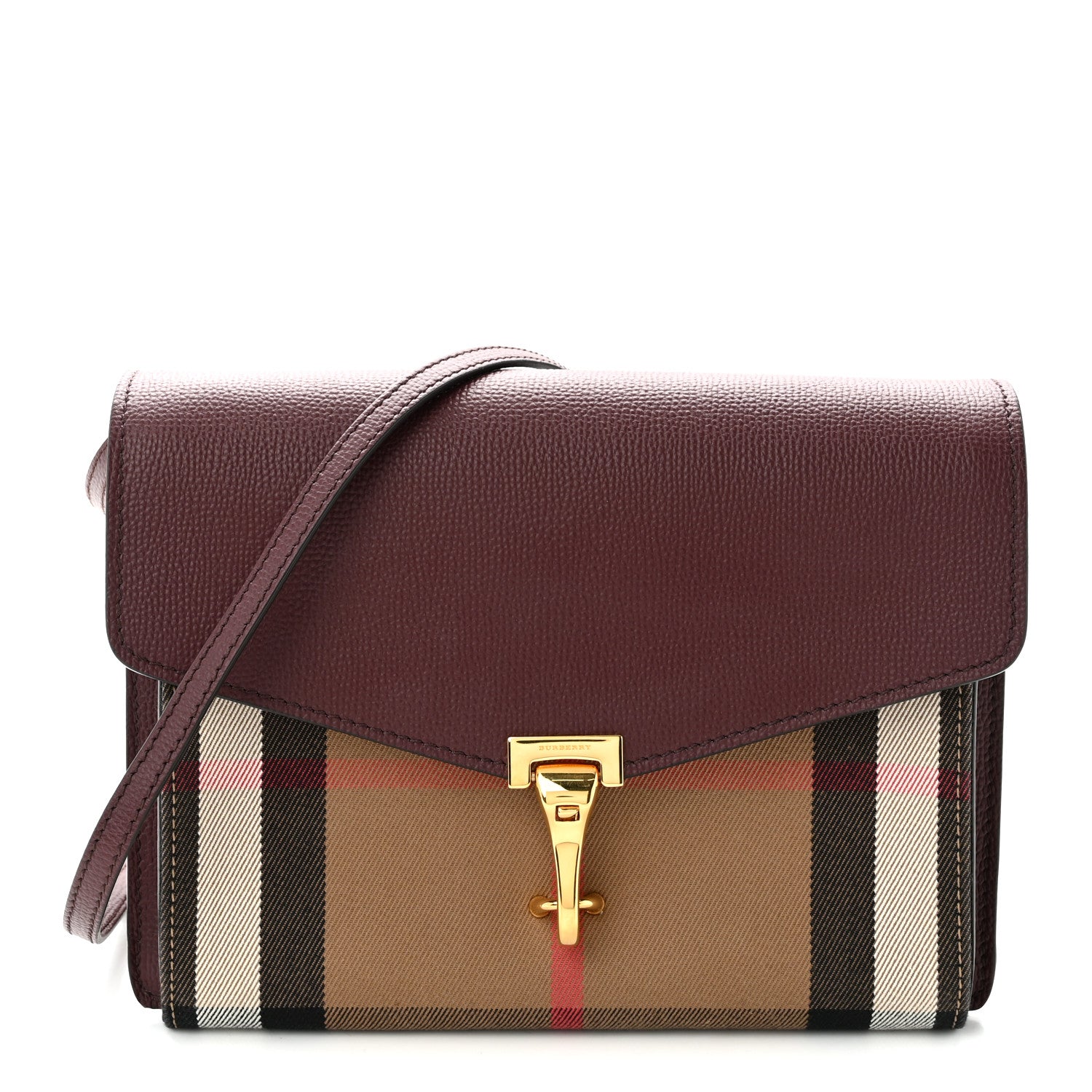 Burberry Derby Calfskin House Check Small Macken Crossbody Bag Mahogany Red 1 of 11