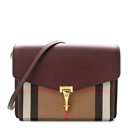 Burberry Derby Calfskin House Check Small Macken Crossbody Bag Mahogany Red 1 of 11