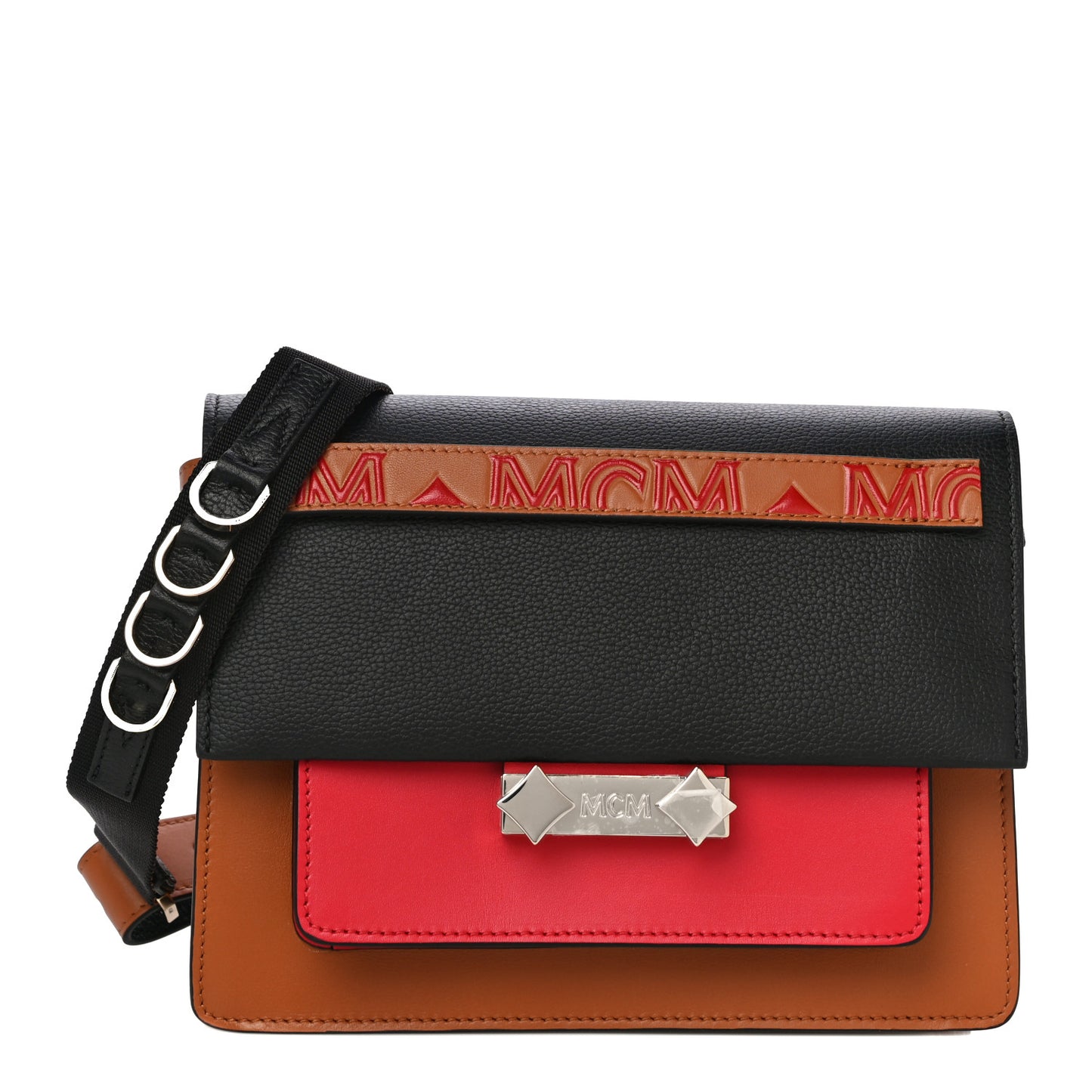 Calfskin Milano Shoulder Bag Red Brown Black