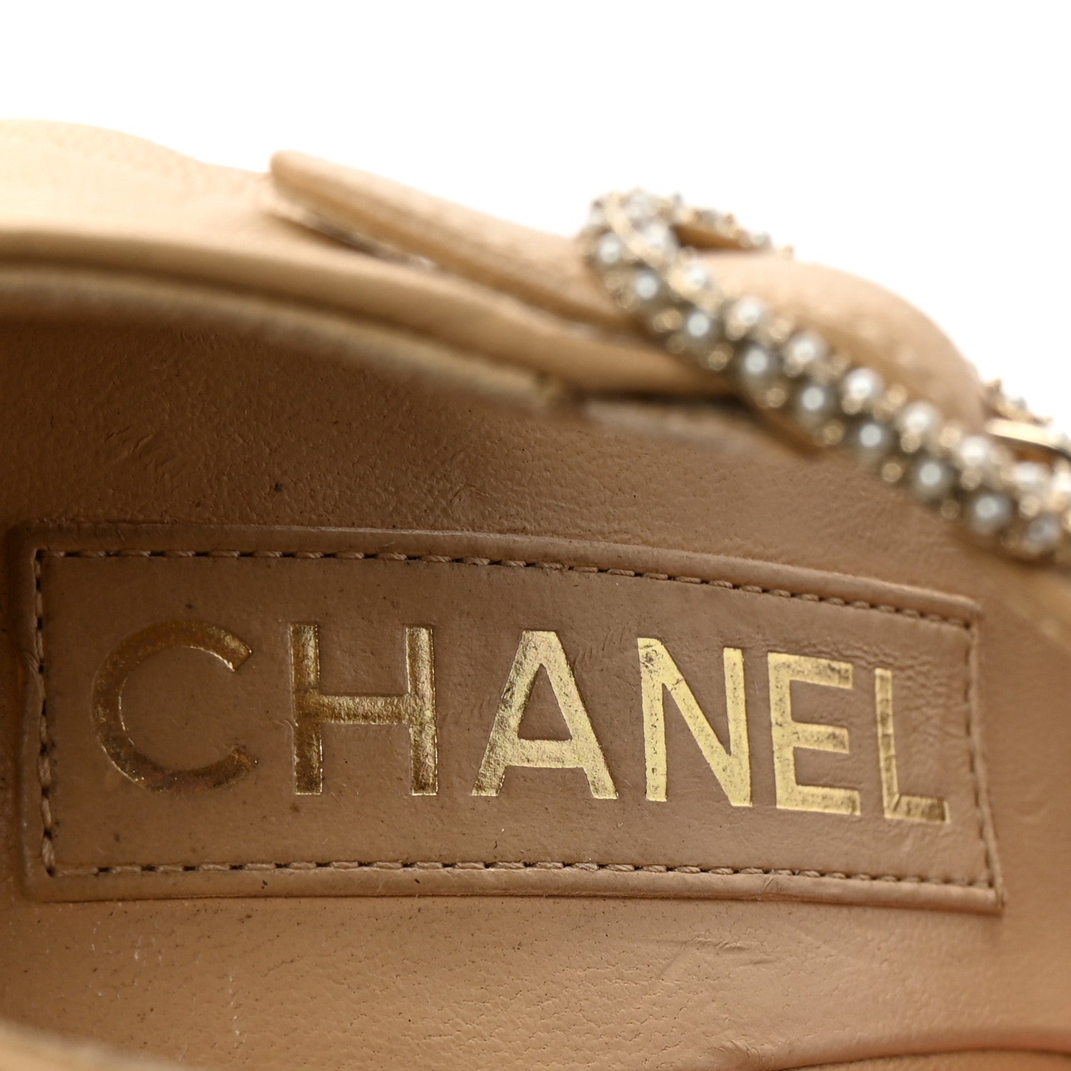 Chanel Lambskin Pearl CC Sandals 35.5 Beige 8 of 9