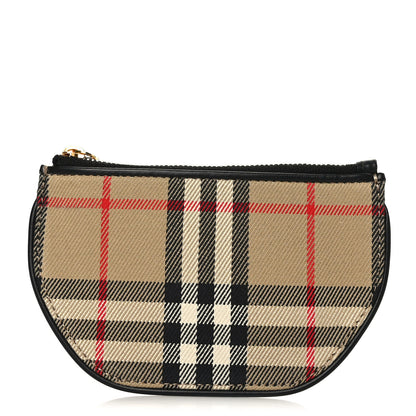 Burberry Cotton Calfskin Vintage Check Small Olympia Zip Pouch Archive Beige 1 of 6
