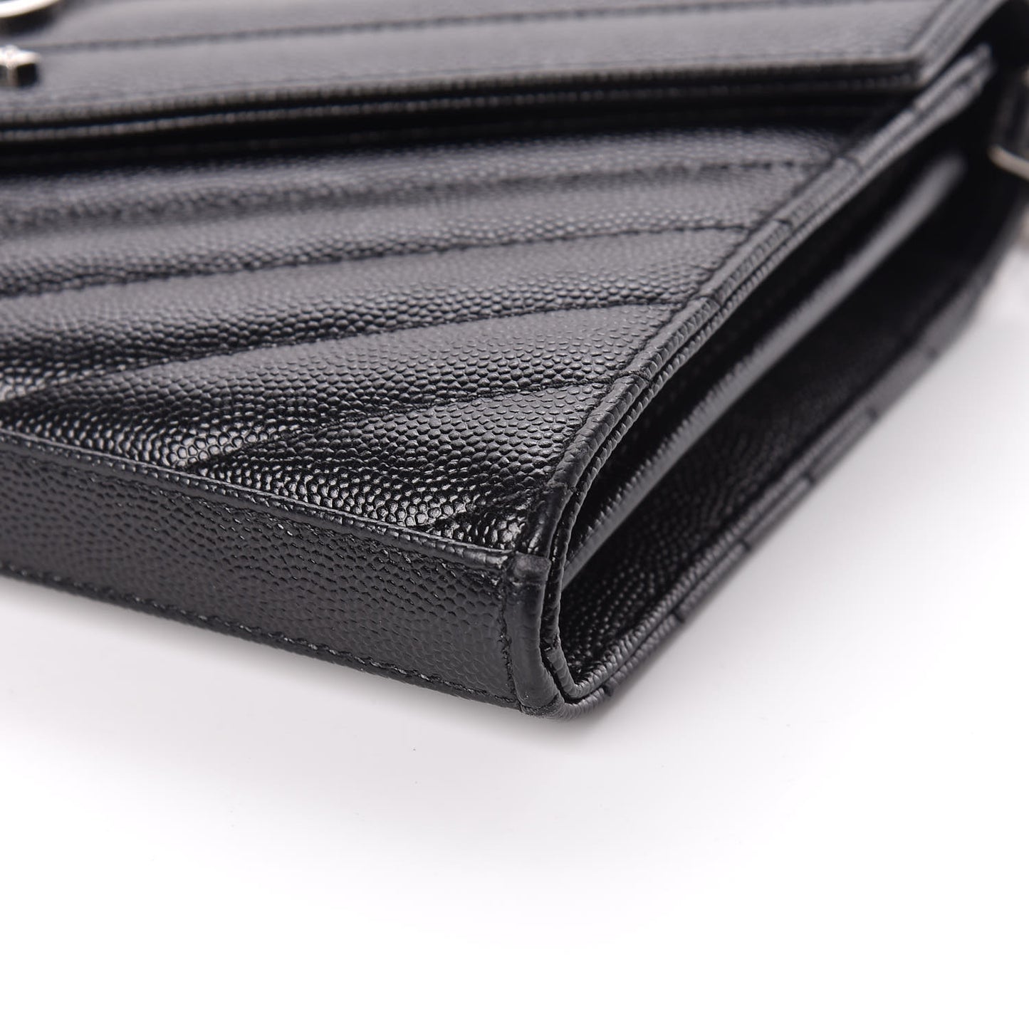 Grain De Poudre Matelasse Chevron Monogram Chain Wallet Black