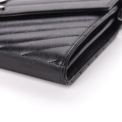 Saint Laurent Grain De Poudre Matelasse Chevron Monogram Chain Wallet Black 7 of 11