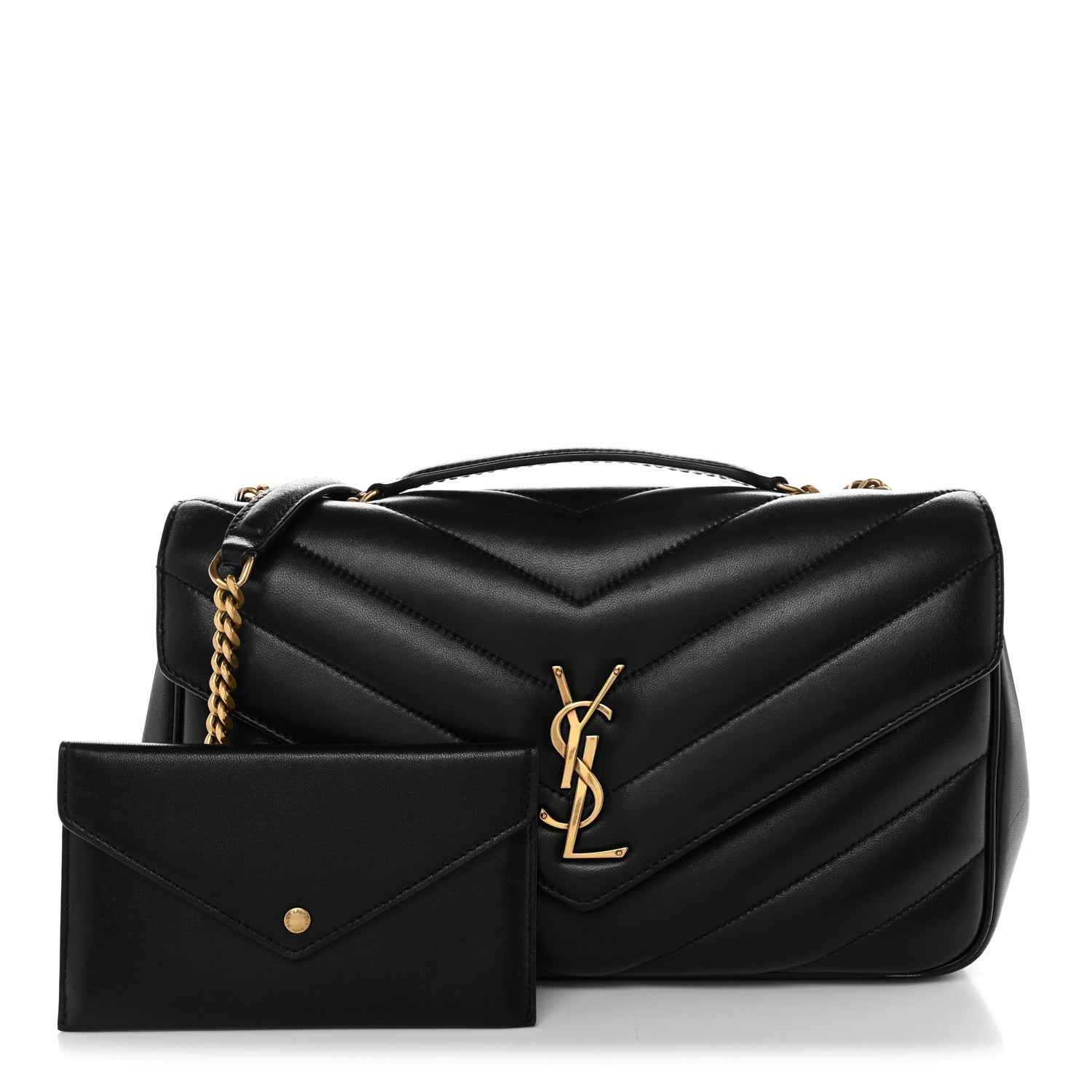 Saint Laurent Lambskin Chevron Quilted Medium Loulou Black 3 of 12