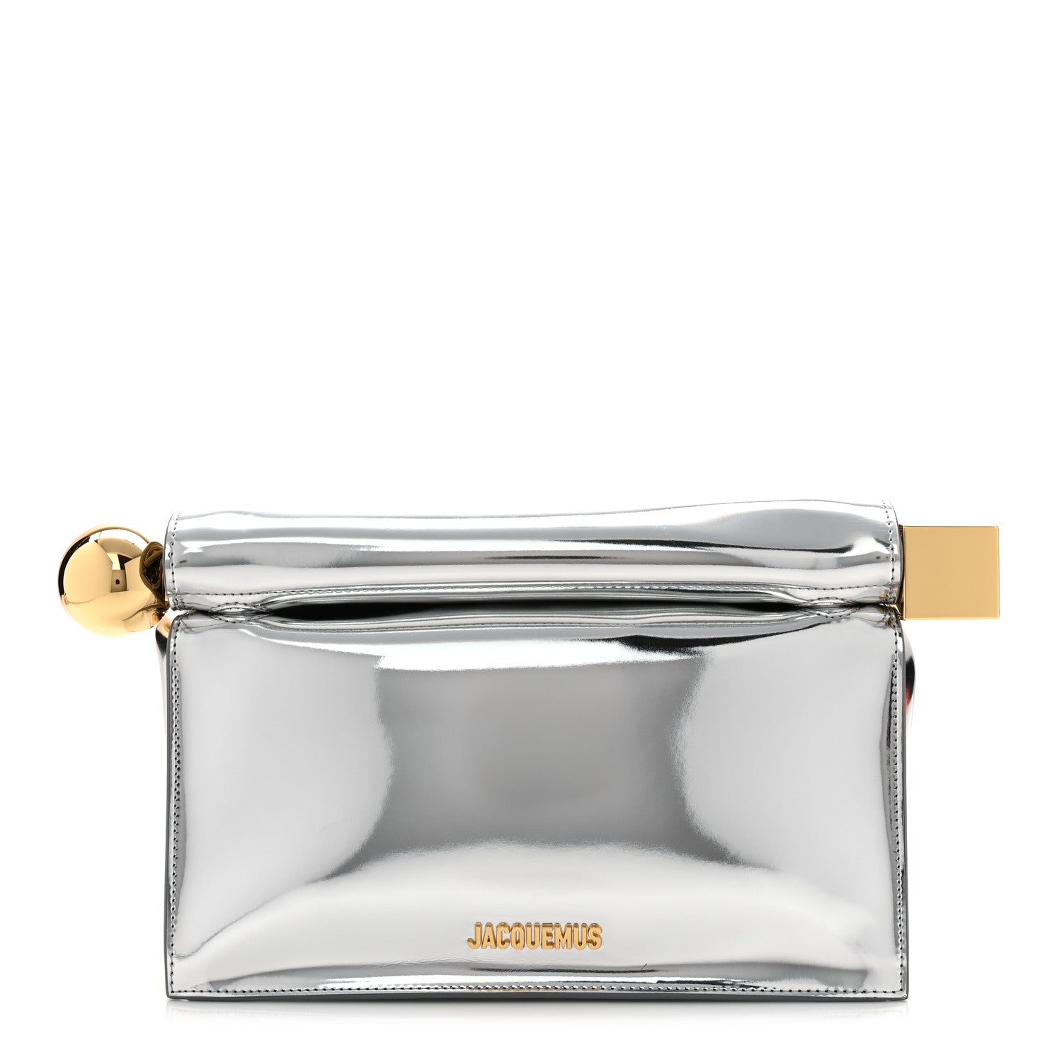 Jacquemus Metallic Patent Calfskin La Pochette Rond Carre Silver 1 of 9