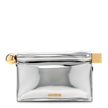 Jacquemus Metallic Patent Calfskin La Pochette Rond Carre Silver 1 of 9
