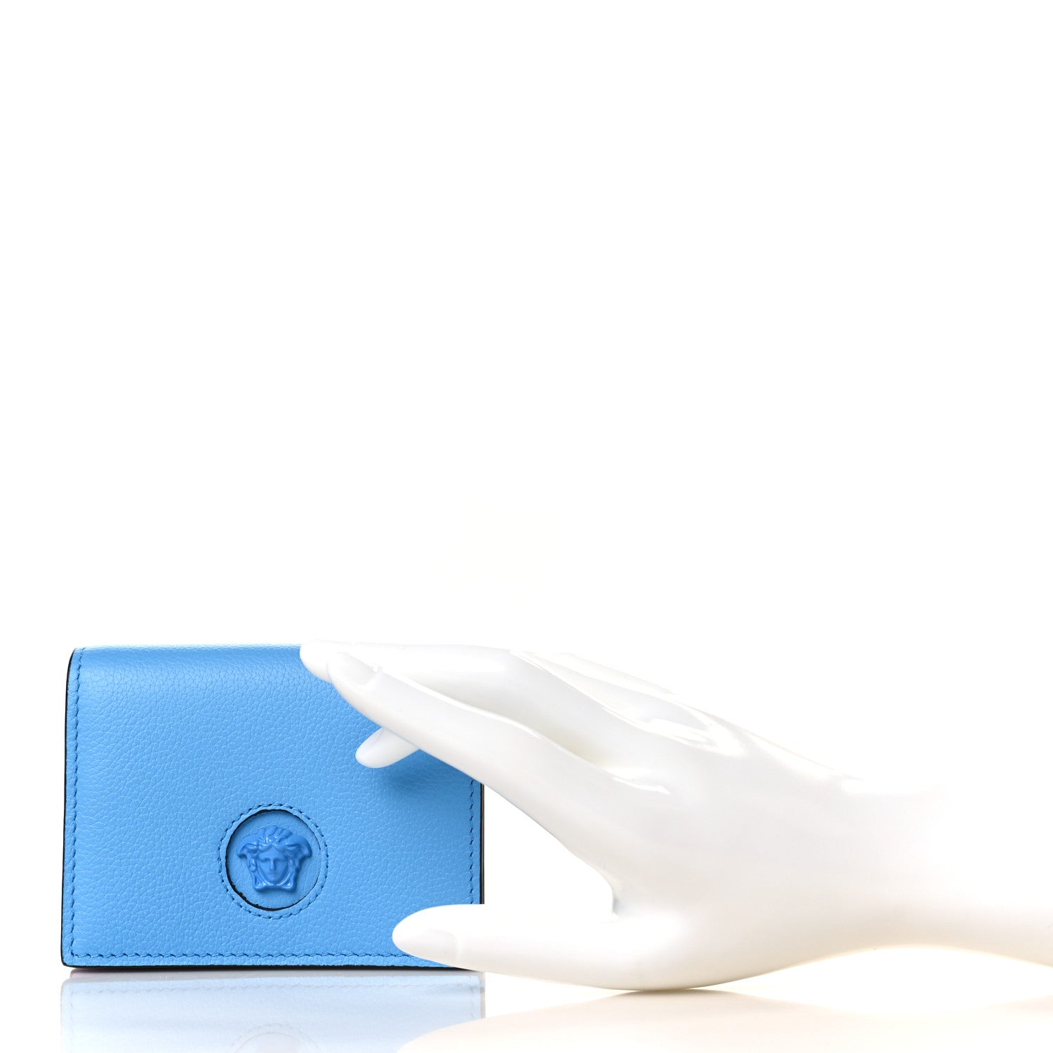 Versace Grained Calfskin Medusa Card Holder Wallet Light Blue Purple 2 of 7