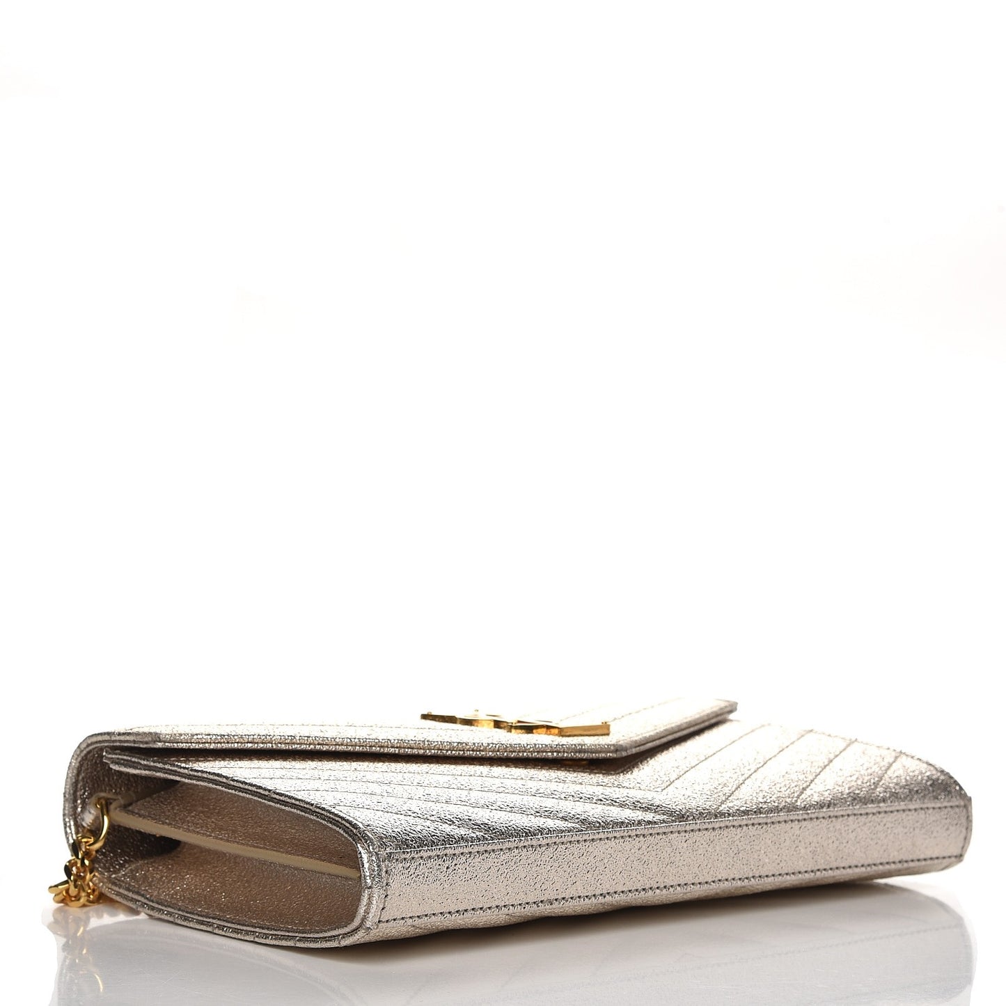 Grain De Poudre Matelasse Chevron Monogram Chain Wallet Gold