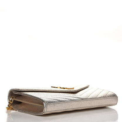 Saint Laurent Grain De Poudre Matelasse Chevron Monogram Chain Wallet Gold 4 of 7