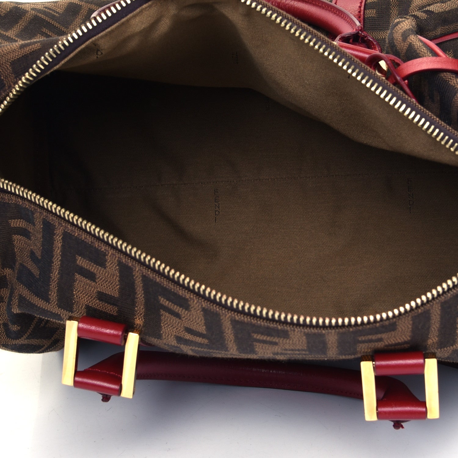 Fendi Zucca Calfskin Medium Convertible Boston Satchel Tobacco Granada 4 of 4