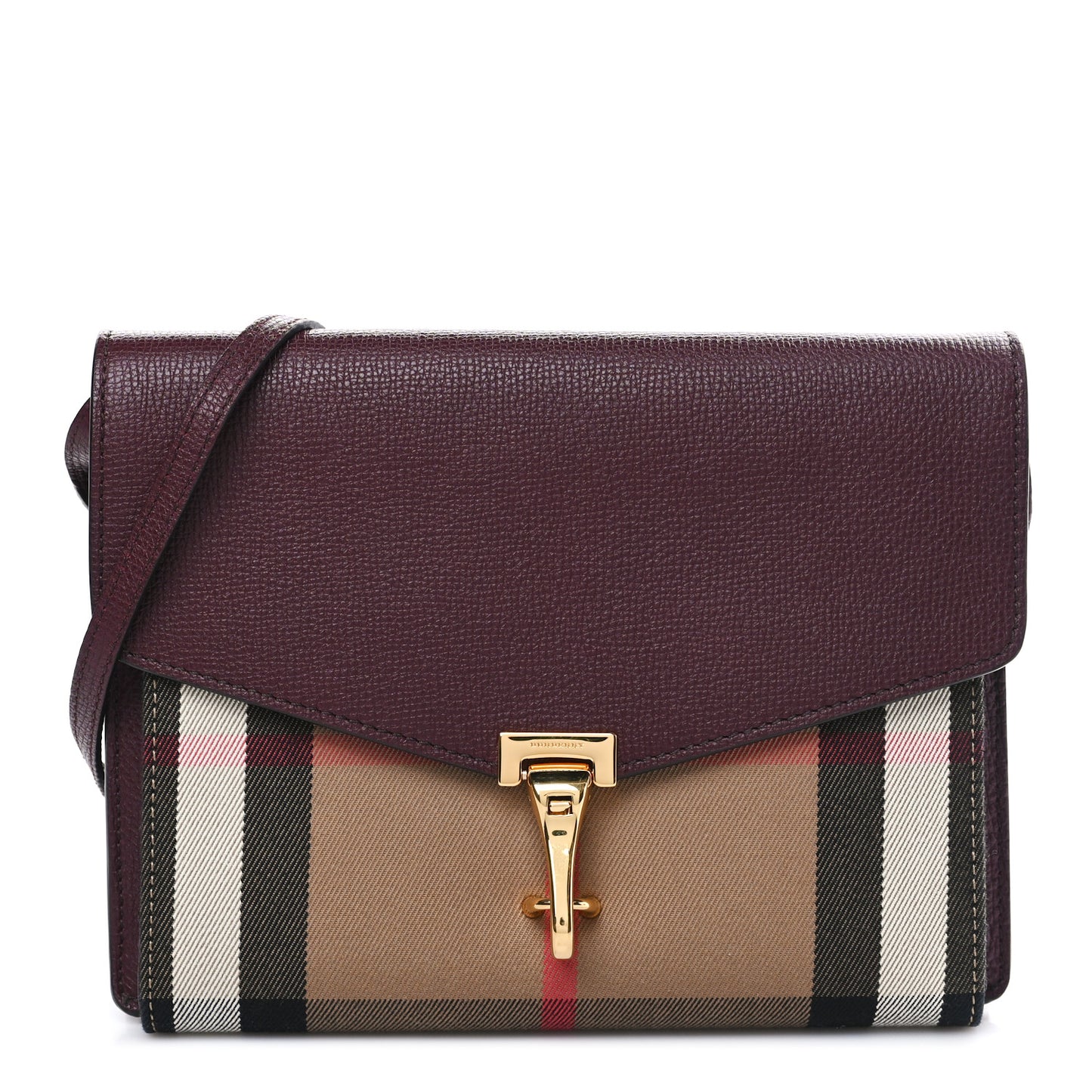 Derby Calfskin House Check Small Macken Crossbody Bag Mahogany Red