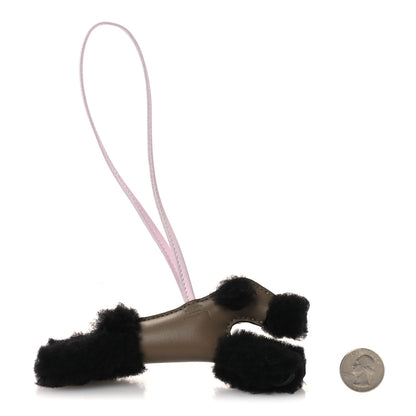 Hermes Milo Lambskin Shearling Budy Charm Black Etoupe Rose Darling 2 of 5