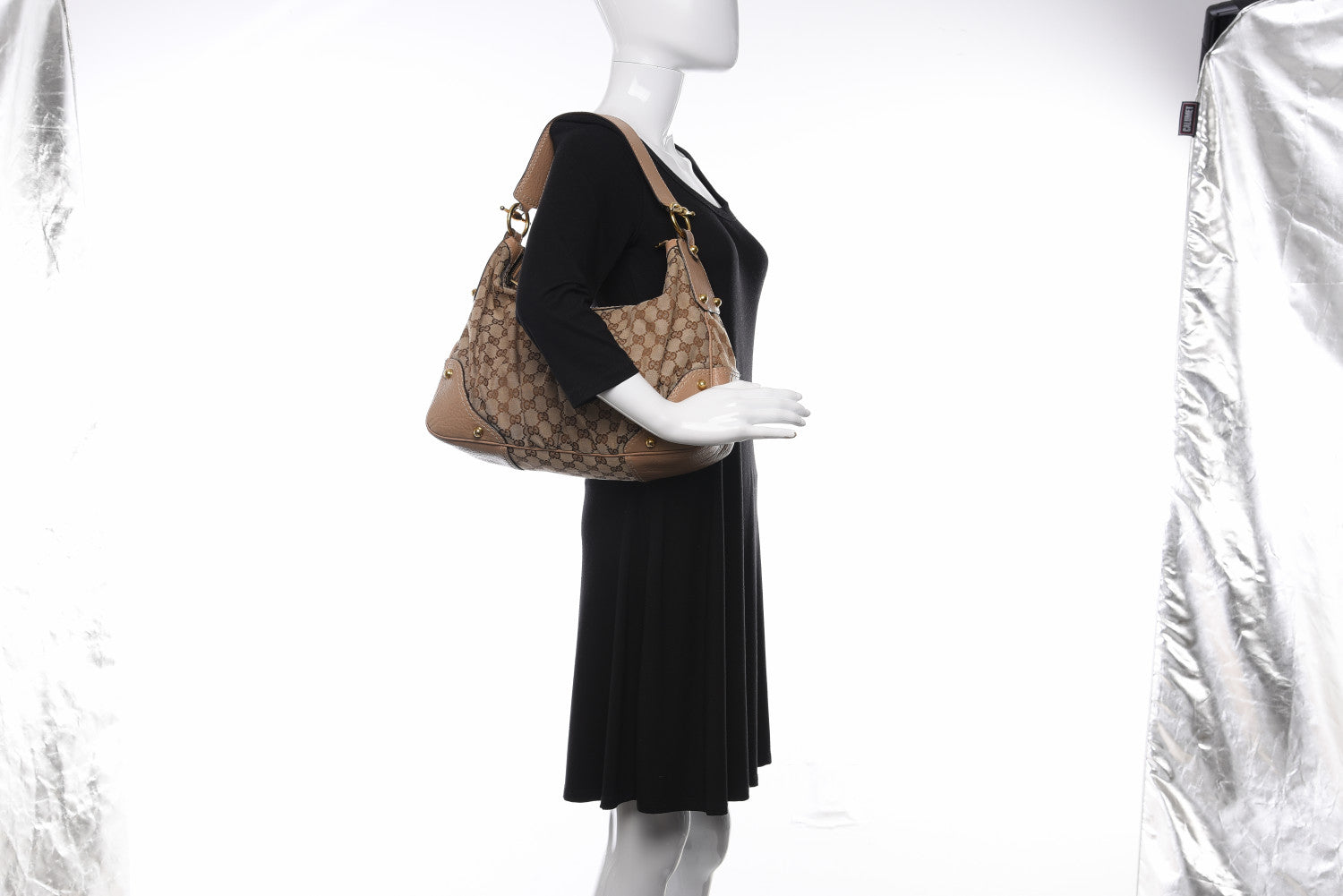 Gucci Monogram Medium Jockey Hobo Beige 2 of 14