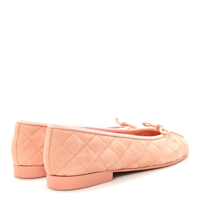 Chanel Suede Calfskin Quilted Cap Toe CC Ballerina Flats 36 Pink 5 of 9