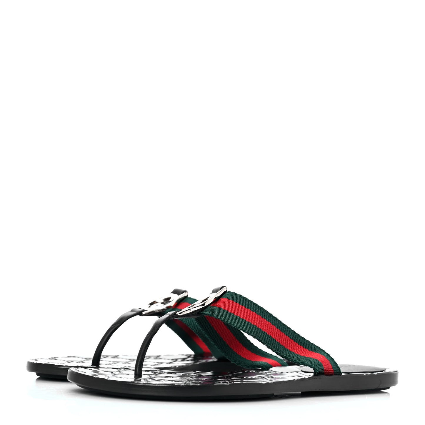 Nylon Guccissima Web Womens Thong Sandals 35 Green Red Black
