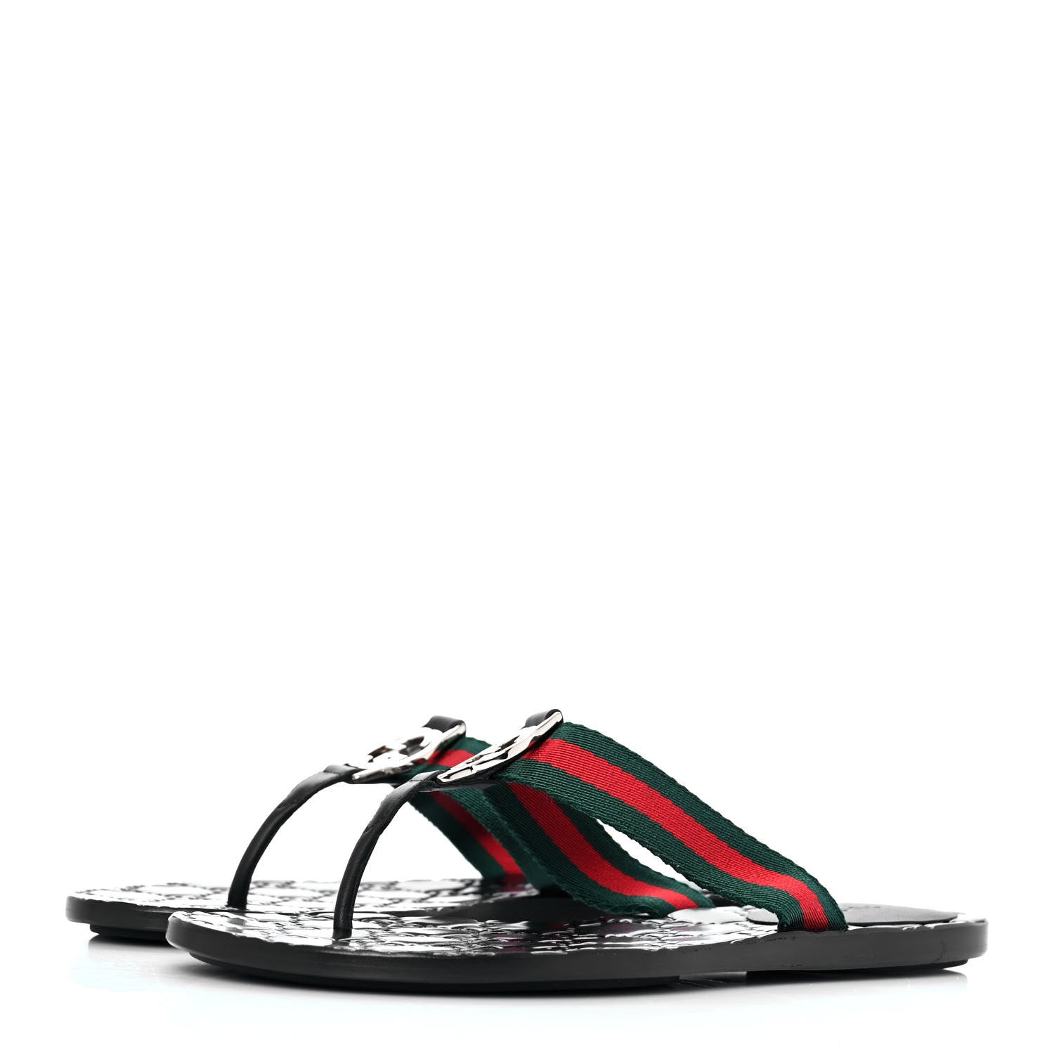 Gucci Nylon Guccissima Web Womens Thong Sandals 35 Green Red Black 3 of 8