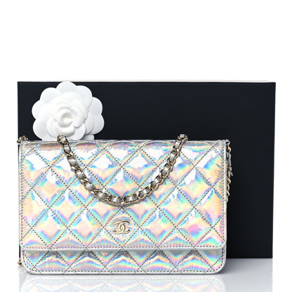 Chanel Iridescent Goatskin Quilted Wallet On Chain WOC Silver 11 of 11