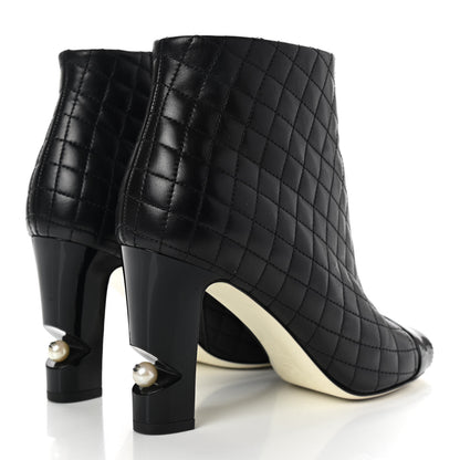 Chanel Lambskin Quilted Patent Short Boots 37.5 Black 4 of 12