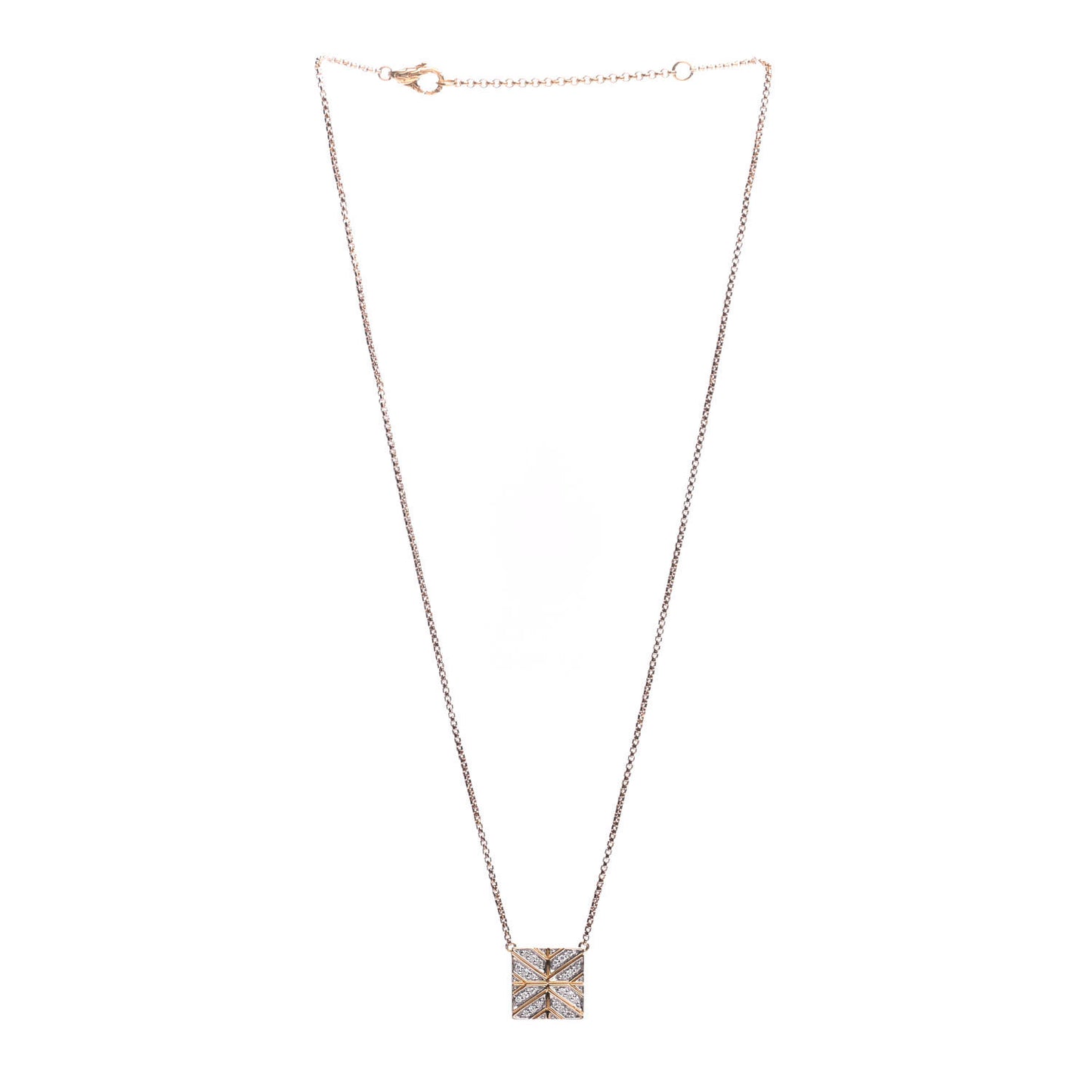 18K Yellow Gold Diamond Modern Chain Square Pendant Necklace