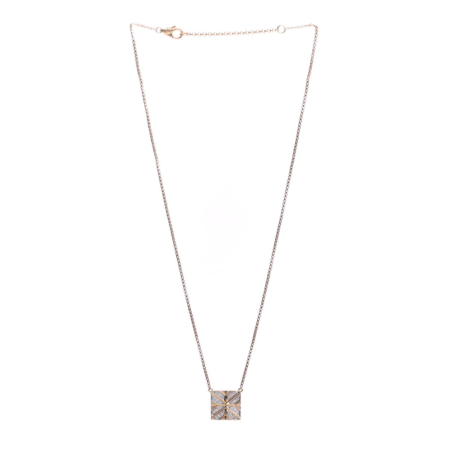John Hardy 18K Yellow Gold Diamond Modern Chain Square Pendant Necklace 3 of 5