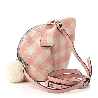 Loewe Calfskin Shearling Gingham Mini Bunny Crossbody Bag Pink 3 of 10