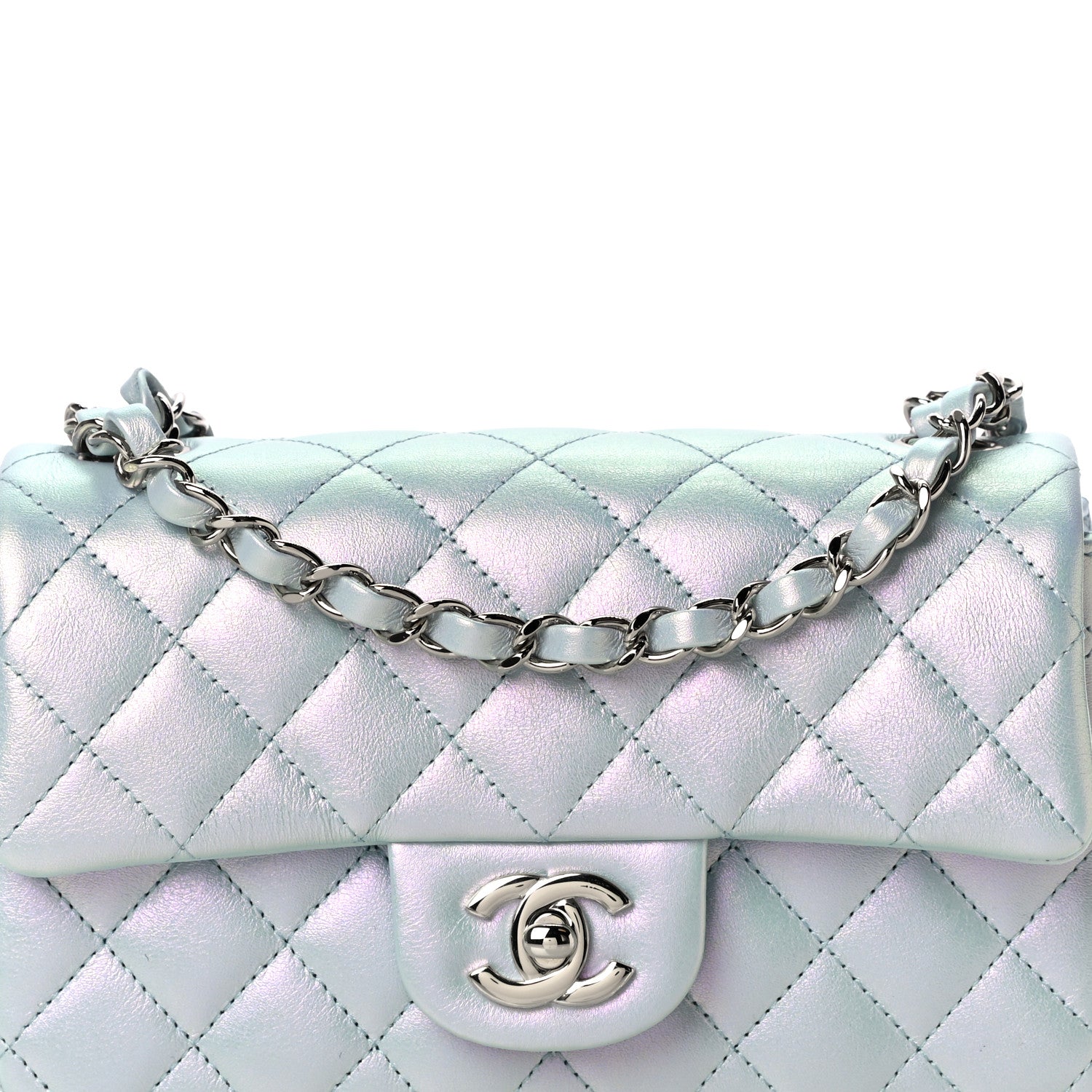 Chanel Iridescent Calfskin Quilted Mini Rectangular Flap Light Blue 8 of 11