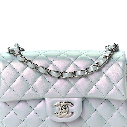 Chanel Iridescent Calfskin Quilted Mini Rectangular Flap Light Blue 8 of 11