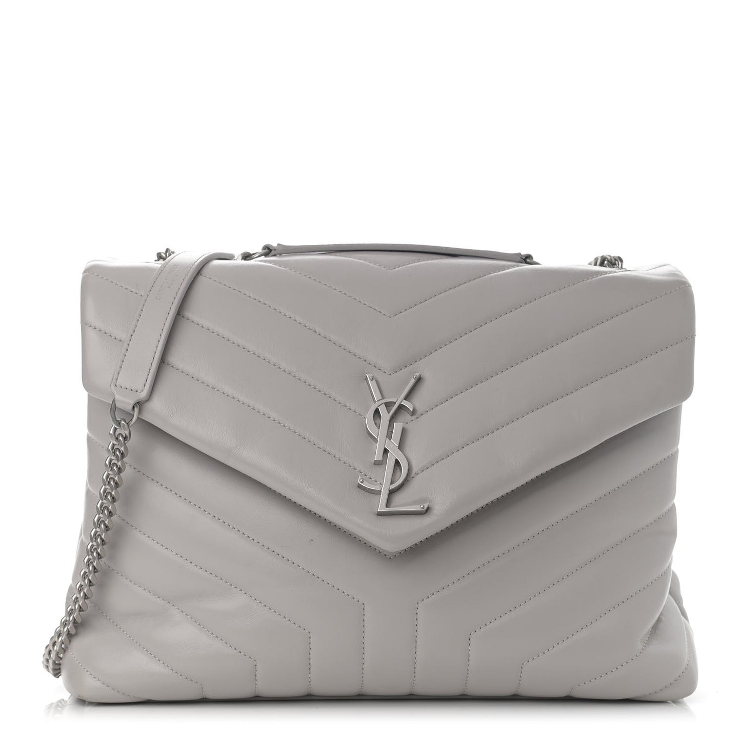 Calfskin Y Quilted Monogram Medium Loulou Chain Satchel Light Gray