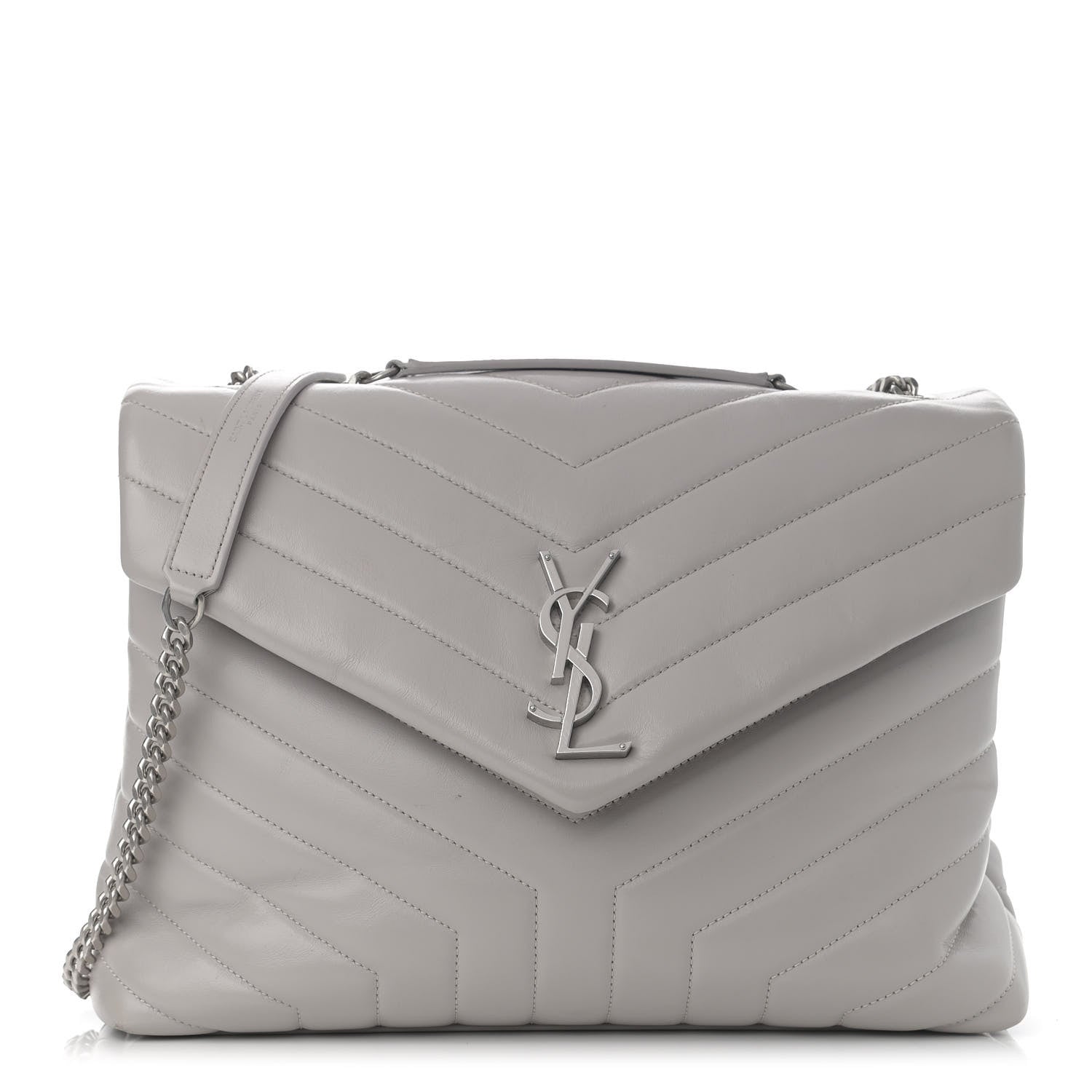 Saint Laurent Calfskin Y Quilted Monogram Medium Loulou Chain Satchel Light Gray 1 of 12