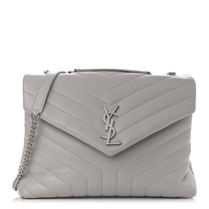 Saint Laurent Calfskin Y Quilted Monogram Medium Loulou Chain Satchel Light Gray 1 of 12