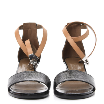 Hermes Patent Epsom Box Manege Sandals 37.5 Black 2 of 10