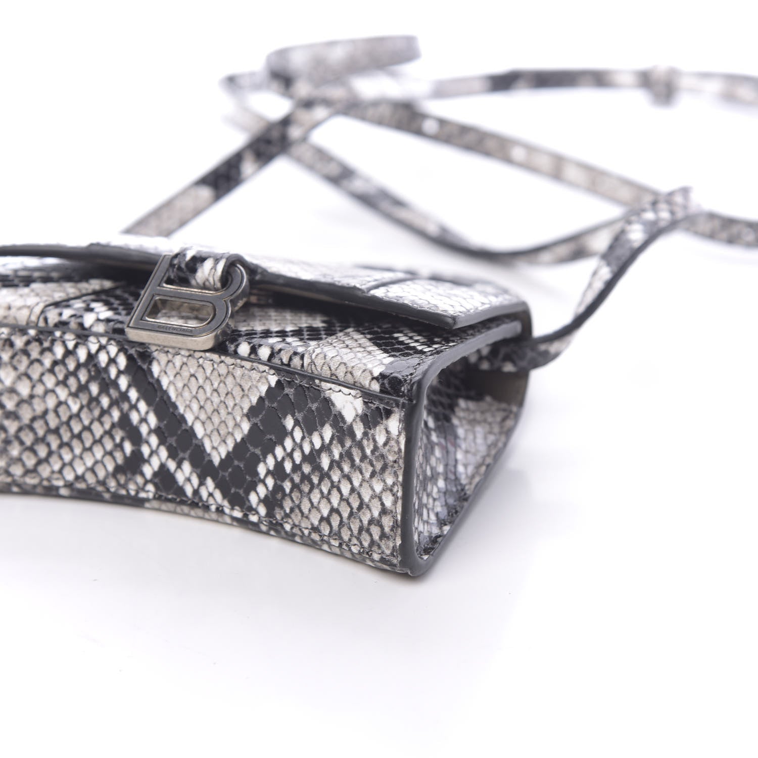 Balenciaga Shiny Calfskin Python Effect Hourglass Top Handle Bag Mini Black White 9 of 10