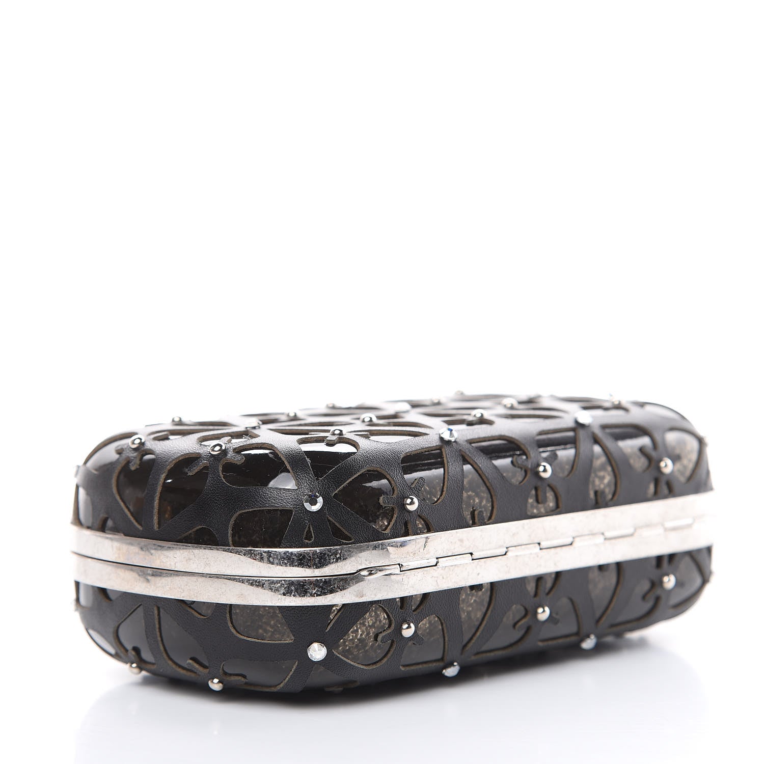 Alexander McQueen Lambskin Cutout Embellished Skull Box Clutch Black 4 of 10