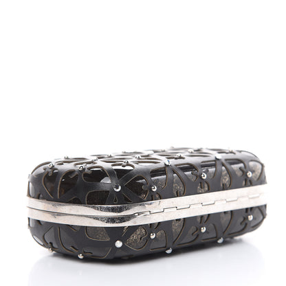 Alexander McQueen Lambskin Cutout Embellished Skull Box Clutch Black 4 of 10