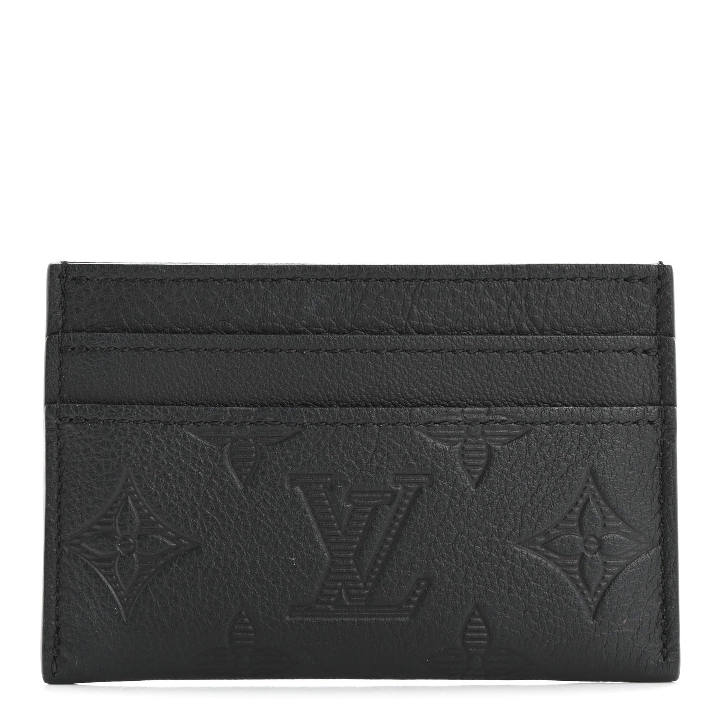 Calfskin Monogram Shadow Double Card Holder Black