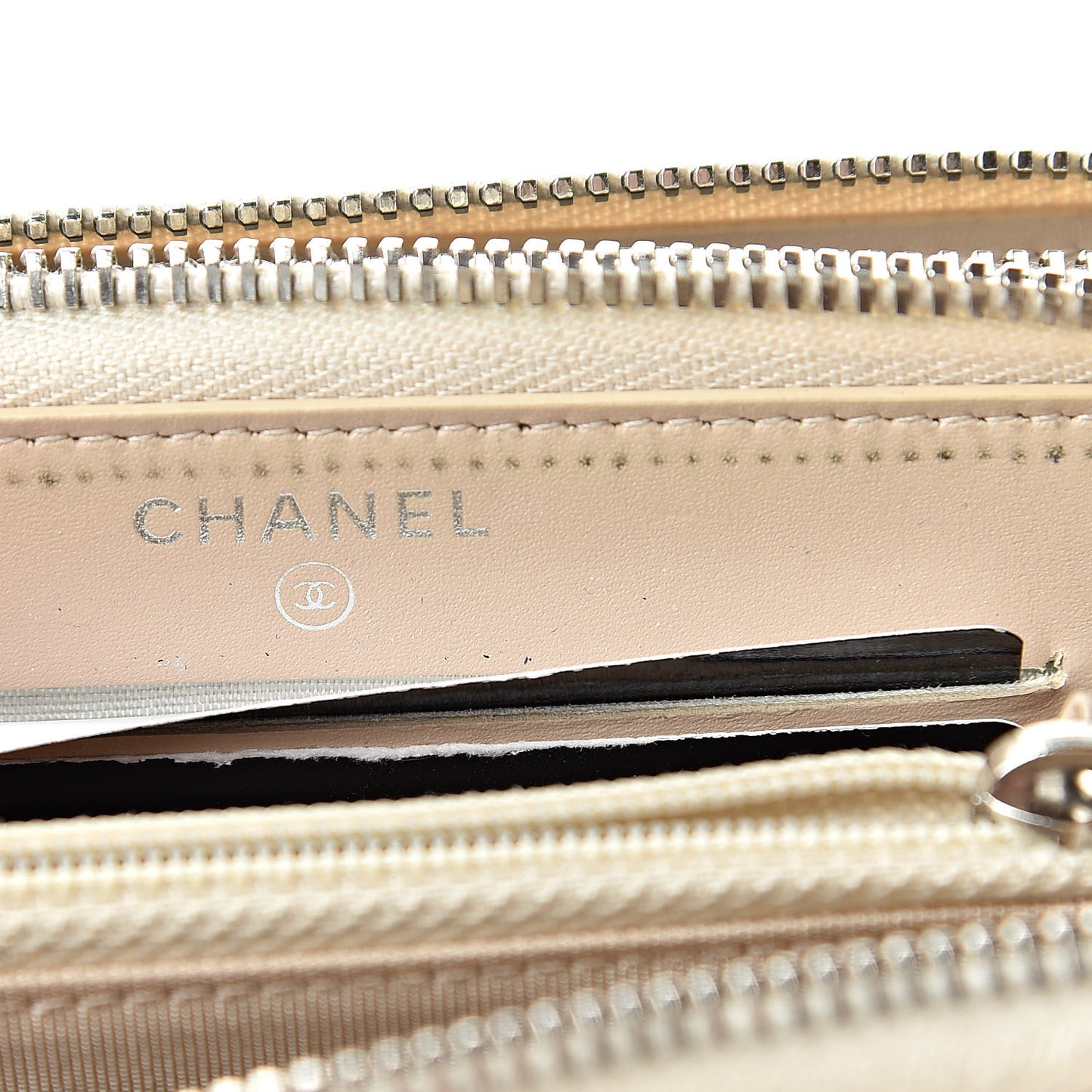 Caviar Quilted Large Gusset Double Zip Around Wallet Beige