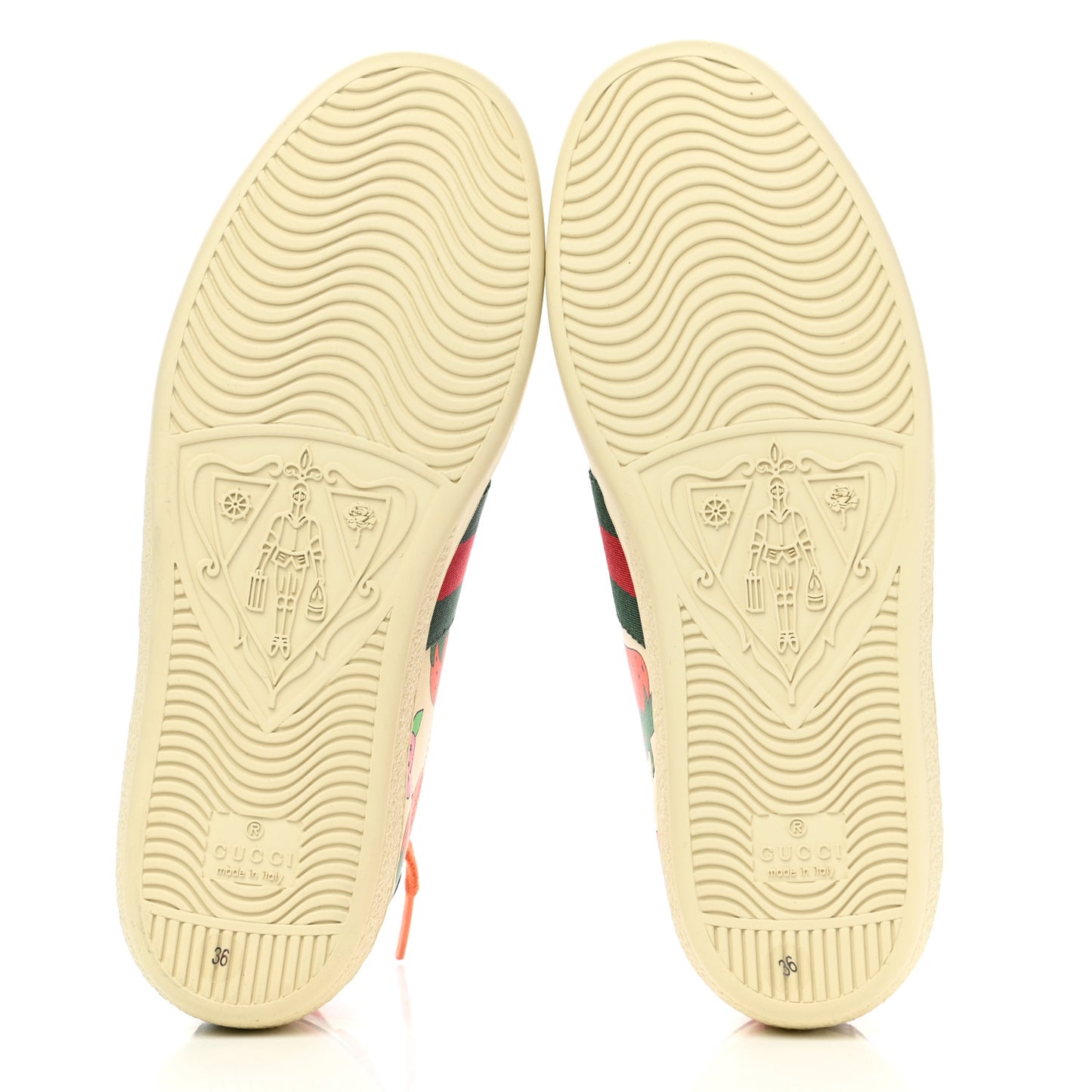 Calfskin Web Strawberry Print Womens Ace Sneakers 36 Ivory Red Green