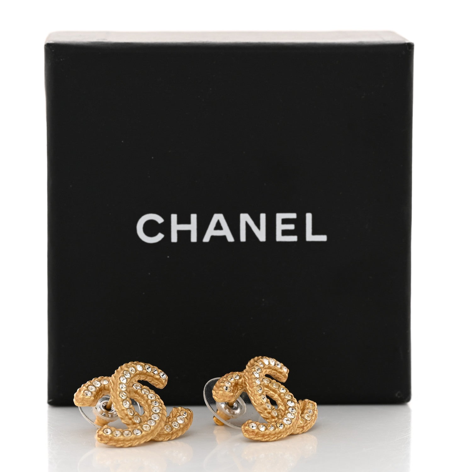 Chanel Crystal 90’s Icon CC Stud Earrings Gold 5 of 5