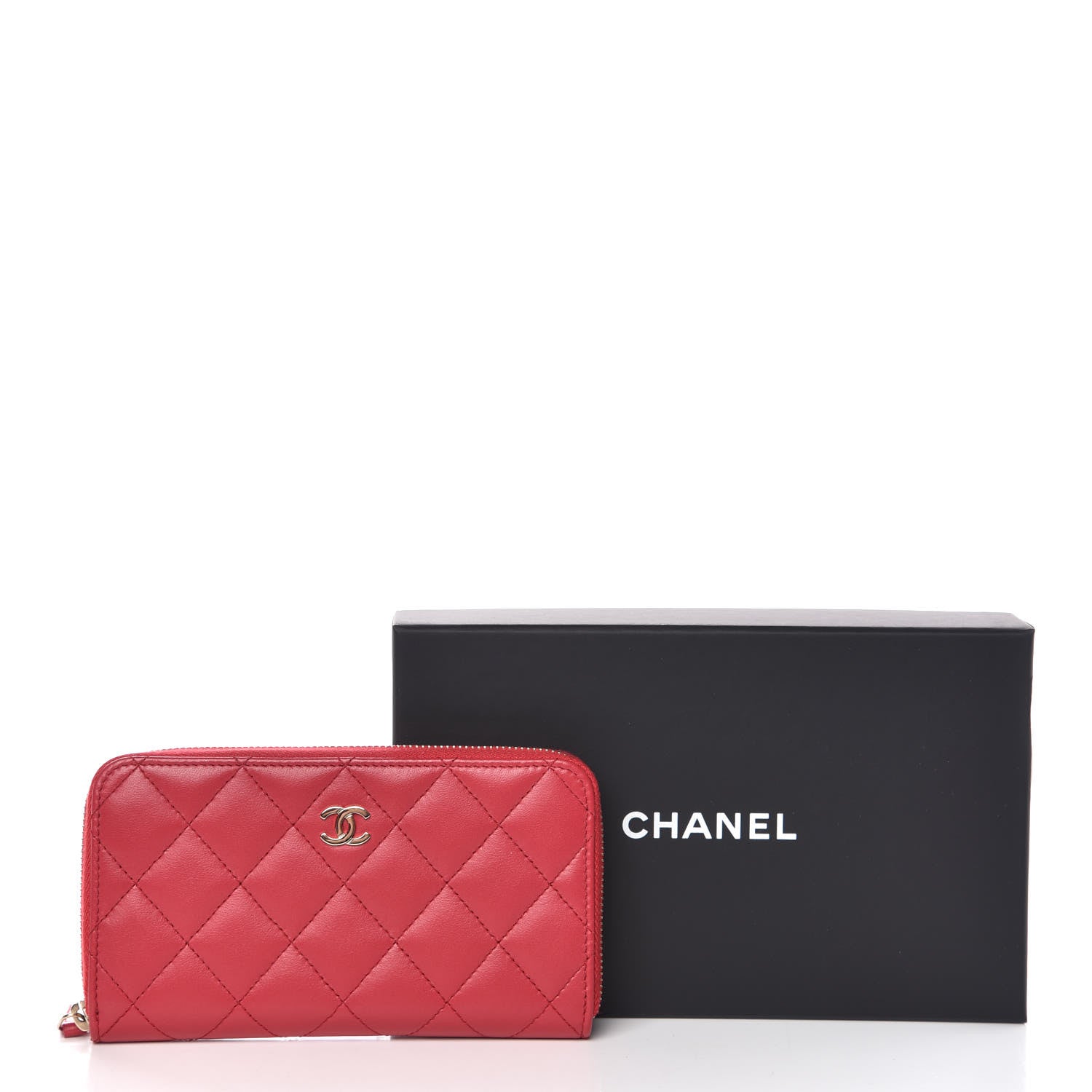 Chanel Lambskin Quilted Small Zip Around Wallet Dark Pink 8 of 8