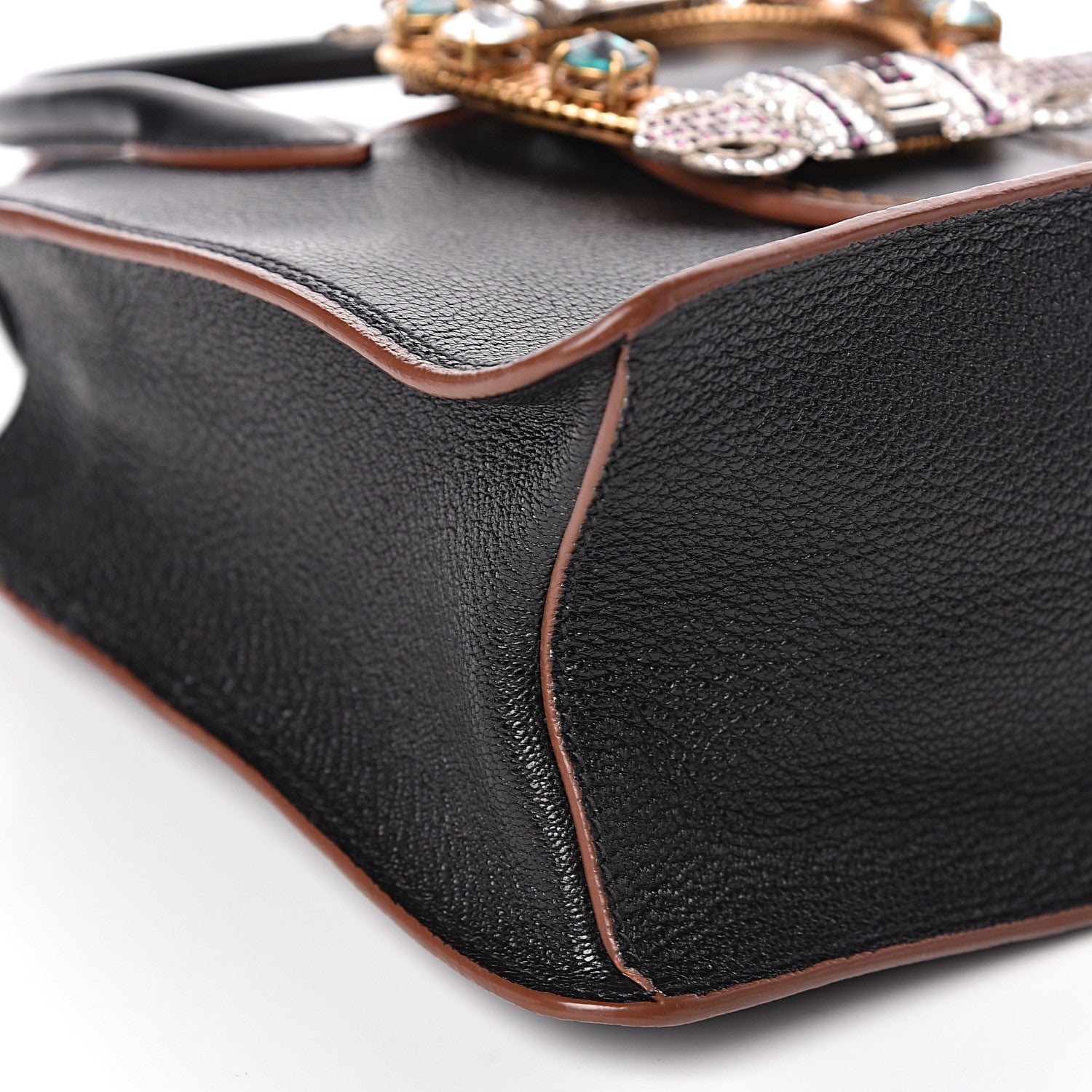 Miu Miu Goatskin Madras Soft Calf Crystal Embellished Tote Black 9 of 11