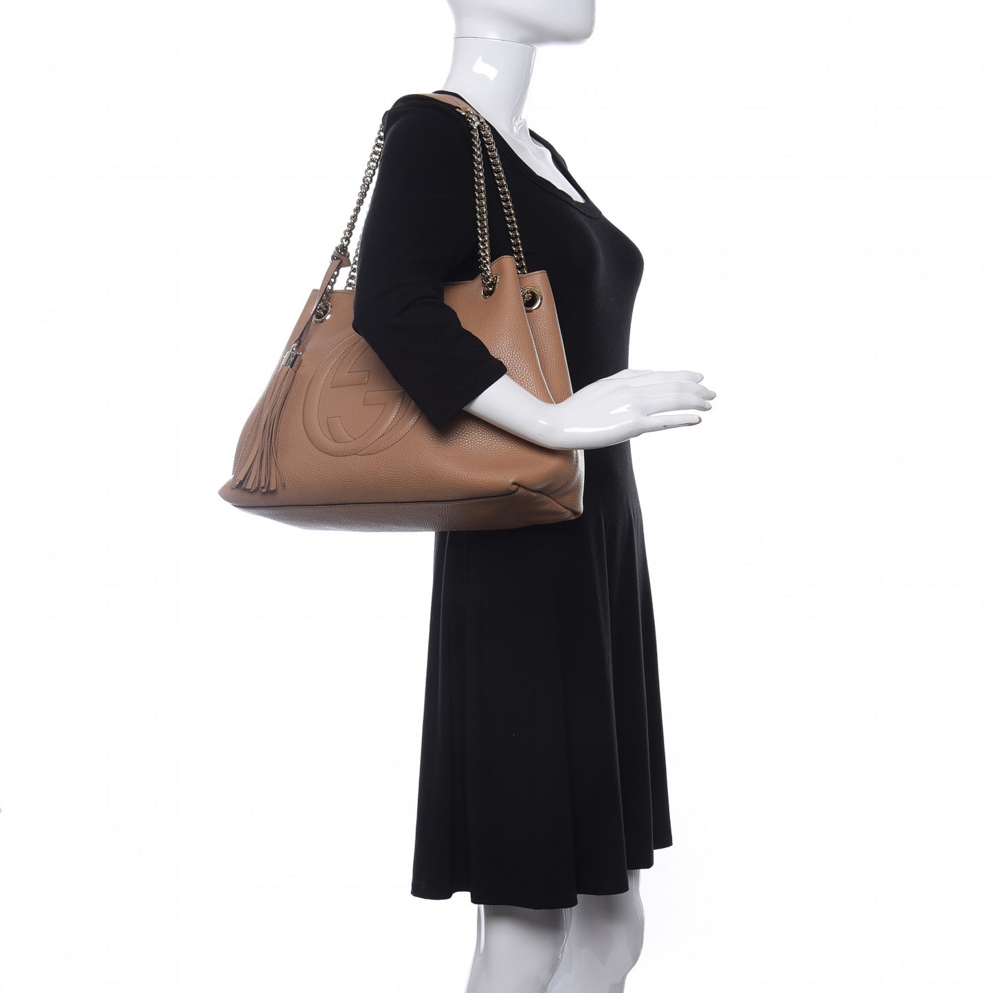 Pebbled Calfskin Medium Soho Chain Shoulder Bag Rose Beige