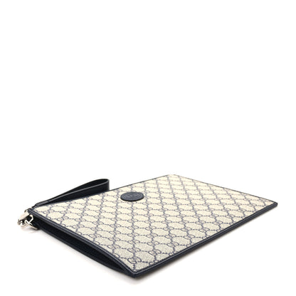 Gucci GG Supreme Monogram Textured Dollar Calfskin Retro Interlocking G Wristlet Pouch Beige Blue 4 of 6