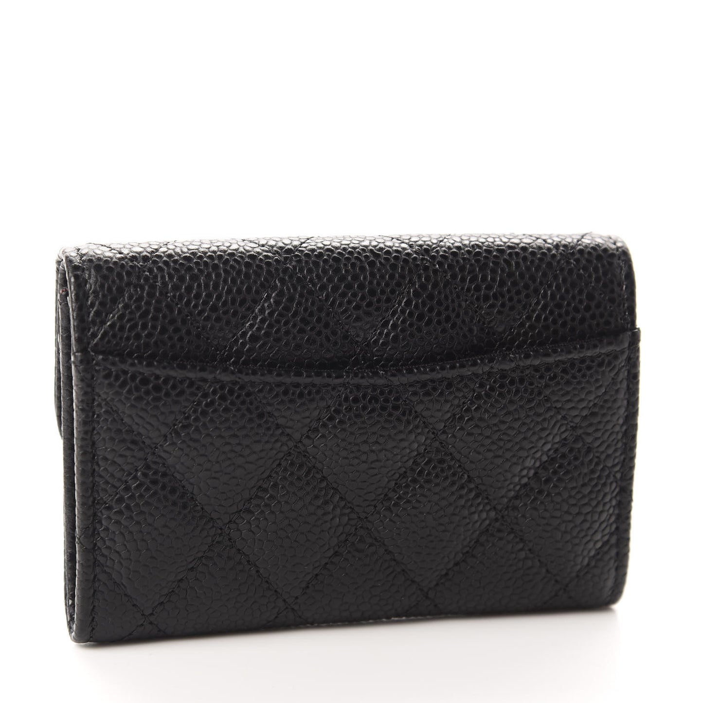 Caviar Quilted Flap Card Holder Wallet Black