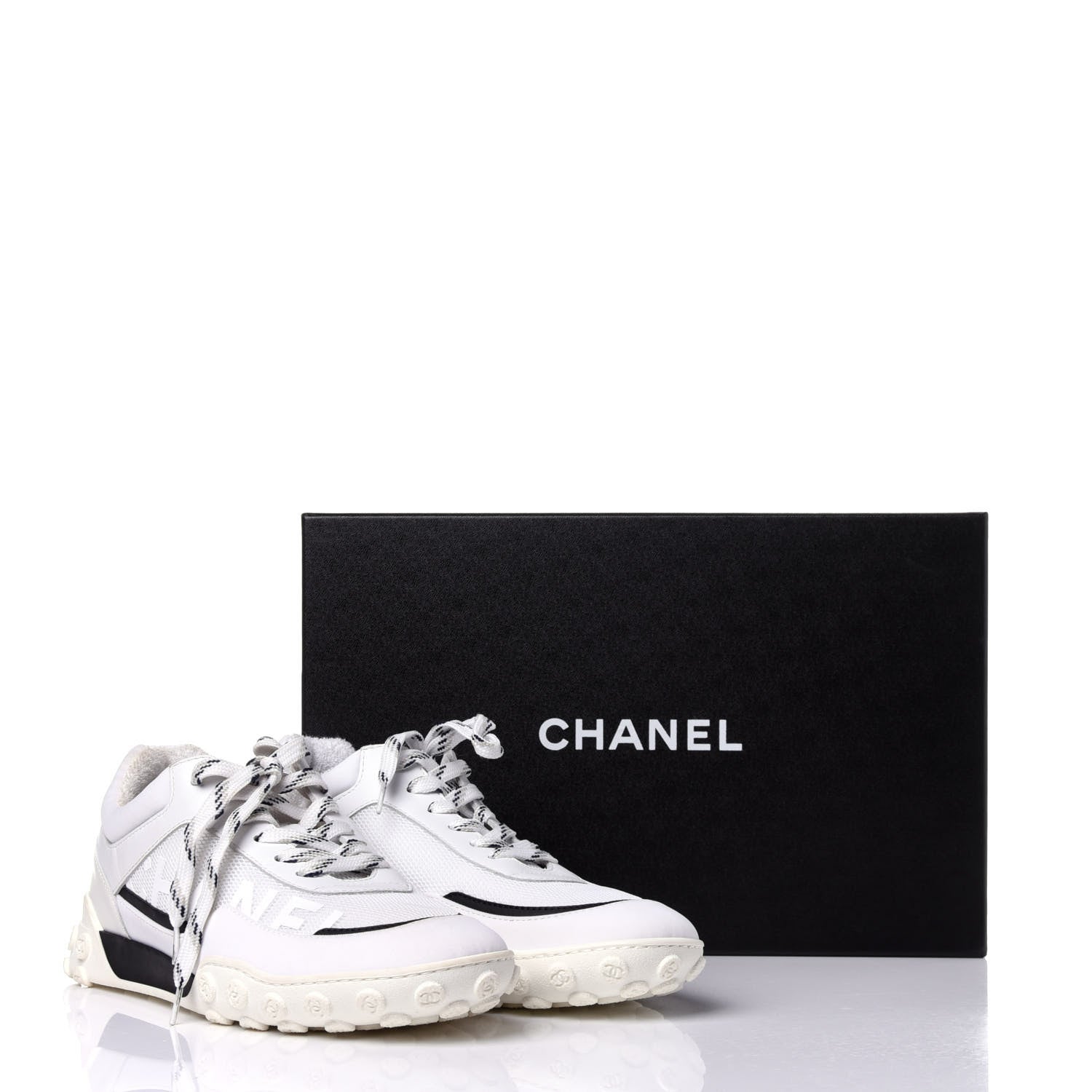 Chanel Calfskin Mesh Lycra Womens Logo Sneakers 40 White 10 of 10