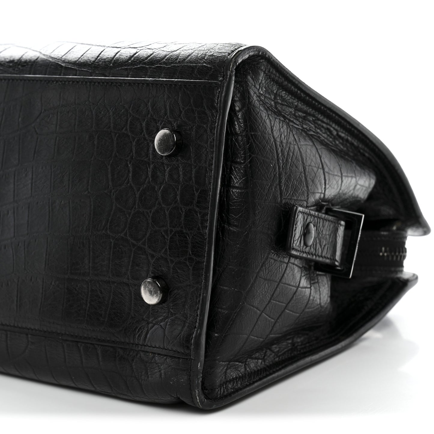 Calfskin Crocodile Embossed Small Monogram Cabas Black