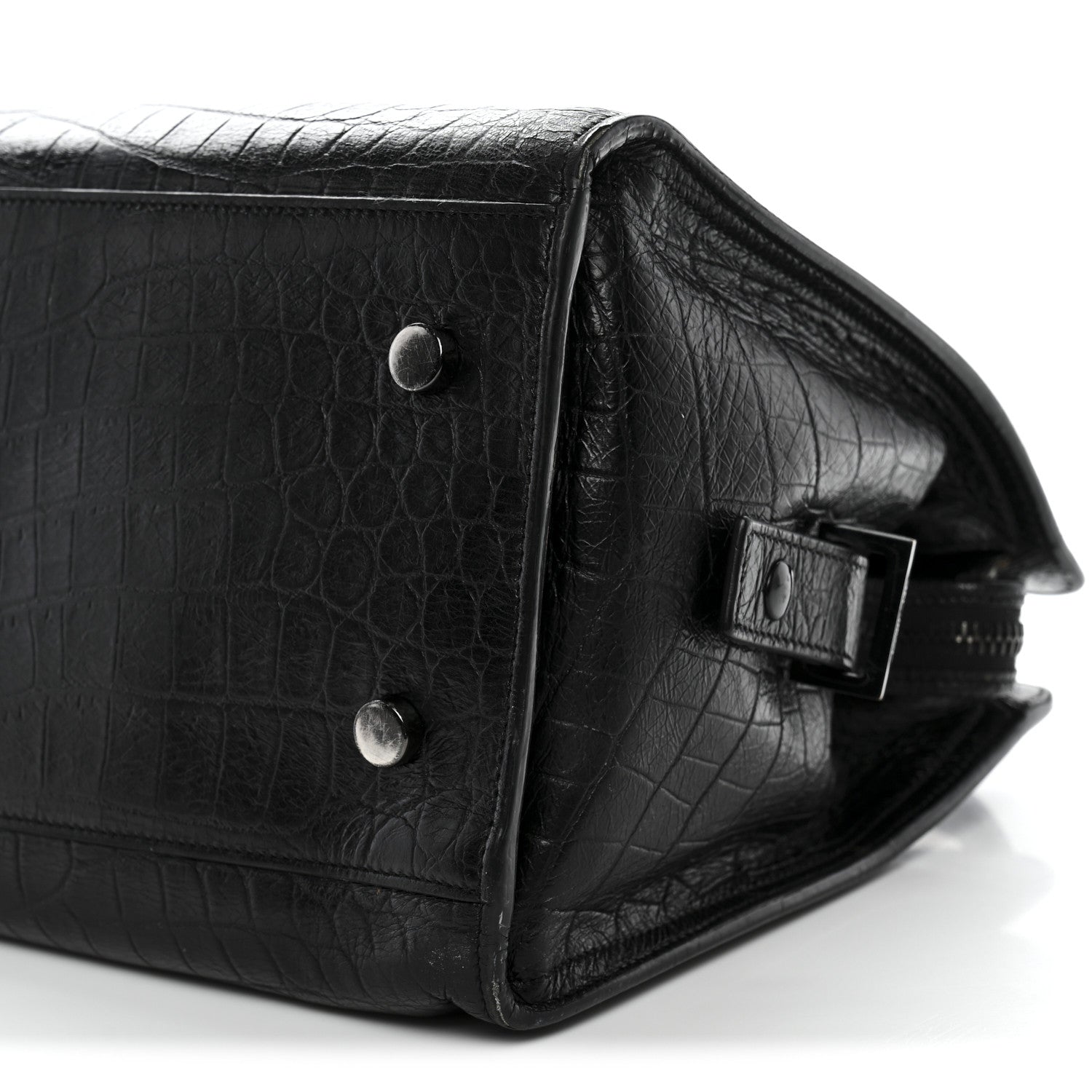 Saint Laurent Calfskin Crocodile Embossed Small Monogram Cabas Black 10 of 21