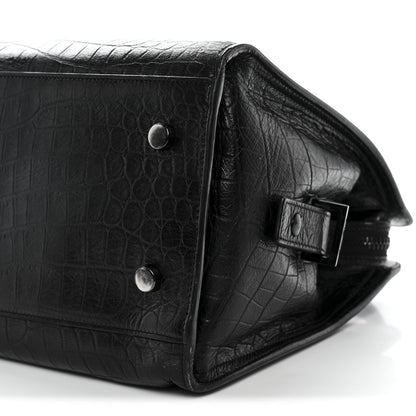 Saint Laurent Calfskin Crocodile Embossed Small Monogram Cabas Black 10 of 21
